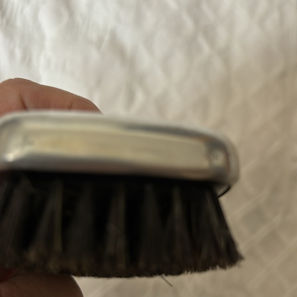 Vintage Art Deco silver tone and faux wood grain inlay look clothes brush - Picture 5 of 8